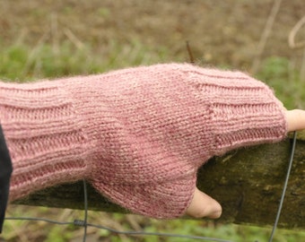 Pink Fingerless Wool Gloves: Chunky Knit Wrist Warmers