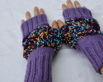 Purple Colourful Fingerless Gloves - Mittens Wrist warmers  Hand Warmers Arm Warmers Cosy Chunky Hand Knit READY TO SHIP