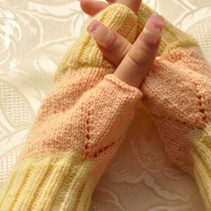 Peach & Yellow Fingerless Gloves - Mittens, Wrist Warmers, Hand Warmers, Arm Warmers, Cosy Chunky Hand Knit