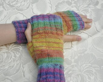 Fingerless Mittens Colourful , Women Wrist Warmers, Hand Warmers, Arm Warmers, Cosy Chunky Hand Knit, Gift for her