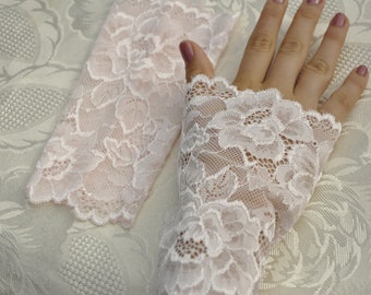 Pink Lace Fingerless Gloves: Stretchy Sleeve Extenders