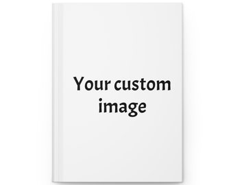 以下が含まれることがあります： 白い空白のブックカバーに黒い文字で「Your custom image」と印刷されています。