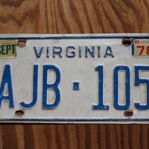 1978 Virginia Vintage White License Plate