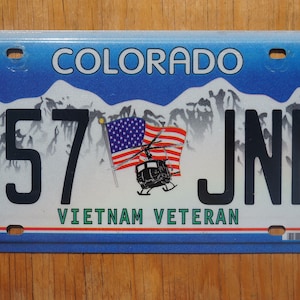 Colorado VIETNAM VETERAN Flag Helicopter Blue License Plate