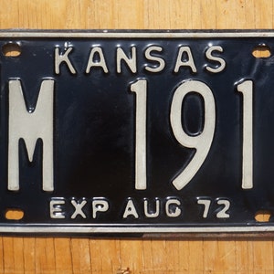 1972 Kansas Vintage Black License Plate # NT - M 191 - Midway USA