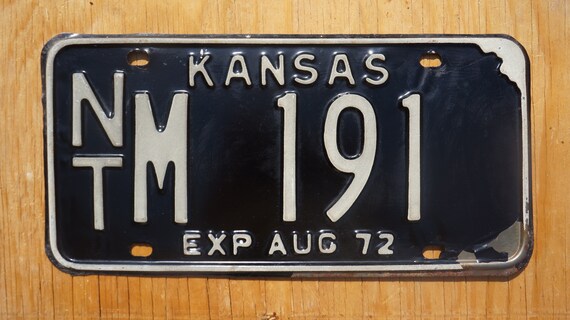 1972 Kansas Vintage Black License Plate NT M 191 Midway USA - Main Image