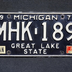 1979 1983 Michigan Black License Plate - Great Lake State # MHK -189