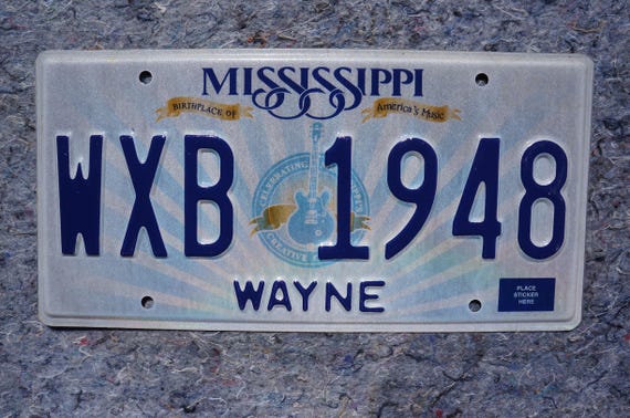 Mississippi Embossed Guitar License Plate # WXB 1948 - Etsy