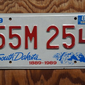 1989 South Dakota Centennial Mt Rushmore  License Plate