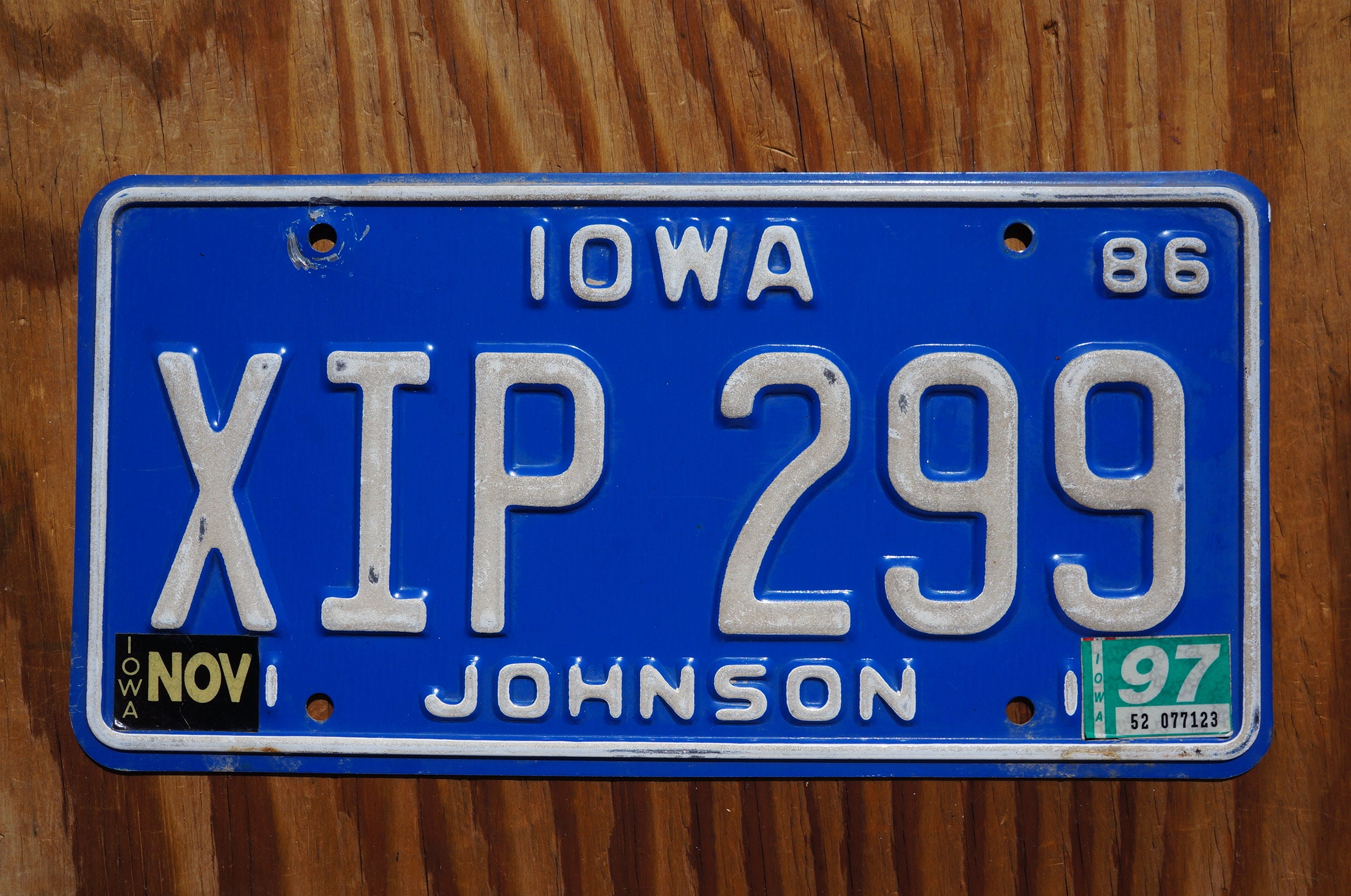 1986 1997 Iowa JOHNSON License Plate Blue # XIP - 299 - Etsy