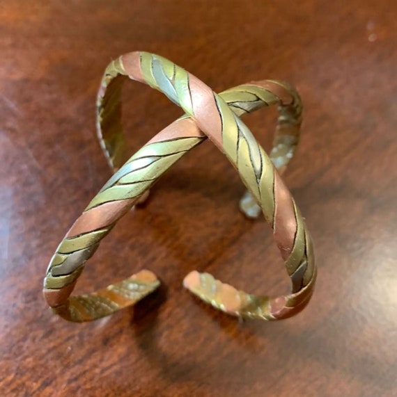 Nepalis BRACELET Tri-metal Twist Braided Cuff BANGLE- Handmade