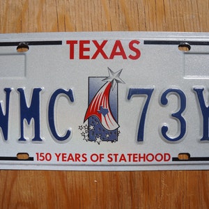 Texas Star Flag Embossed License Plate - 150 Years Of Statehood