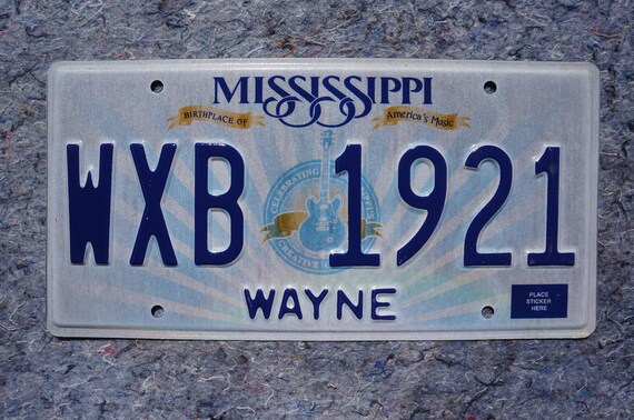 Mississippi Embossed Guitar License Plate # WXB 1921 - Etsy