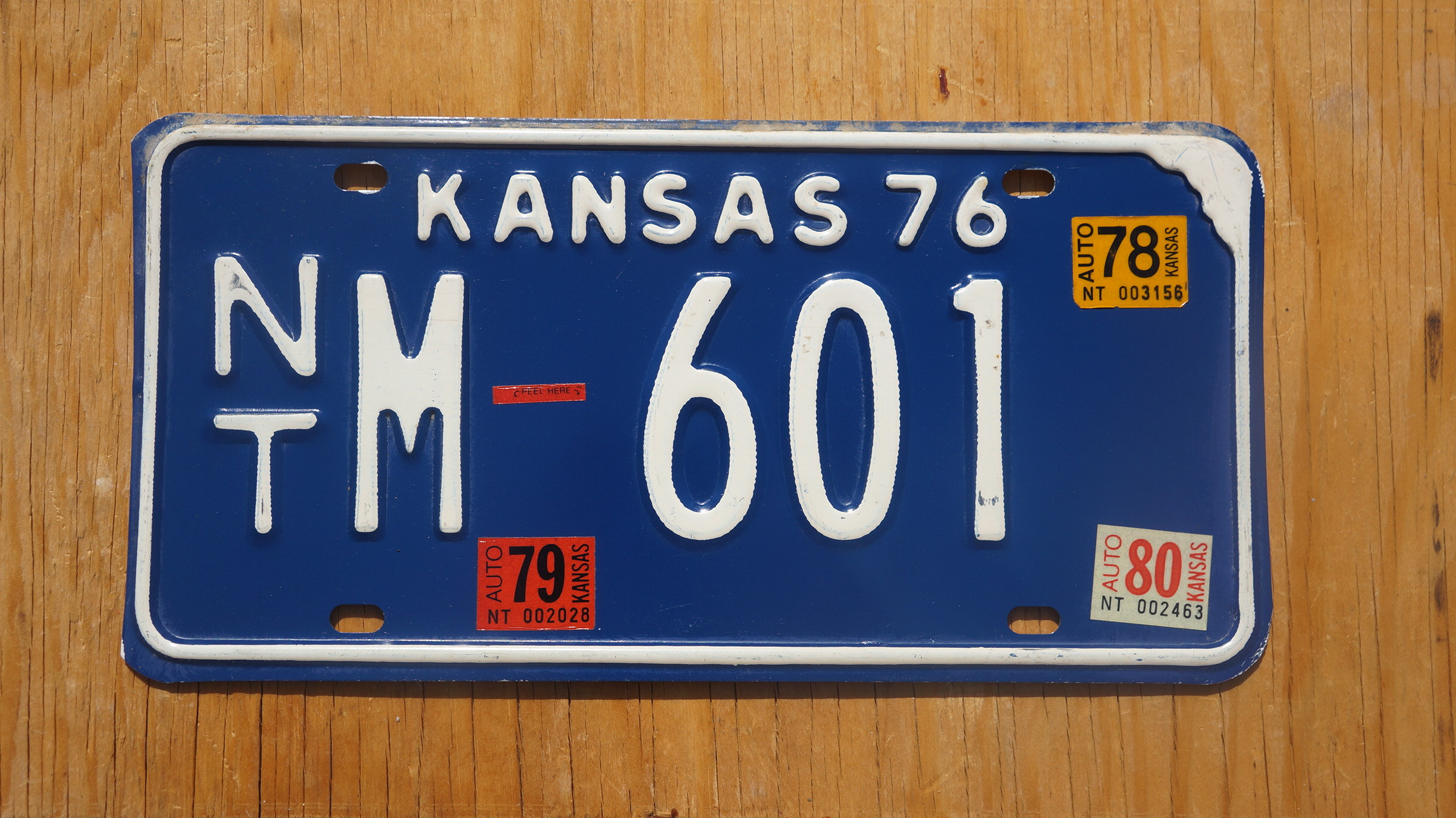 1976 1978 1979 1980 Kansas Vintage Blue License Plate NT M 601