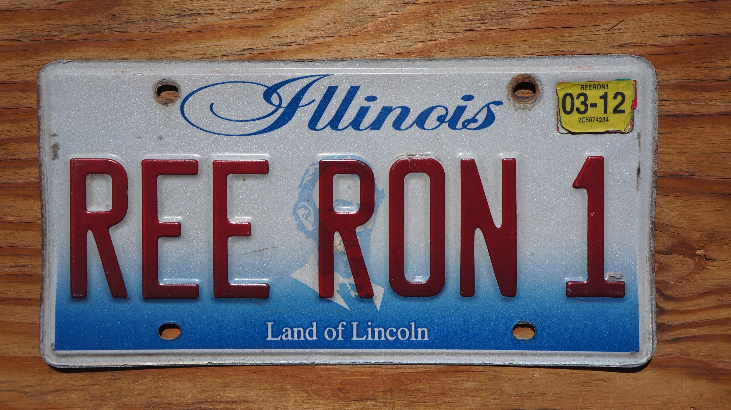 2012 Illinois Vanity REE RON 1 Blue White Lincoln License Plate - Etsy