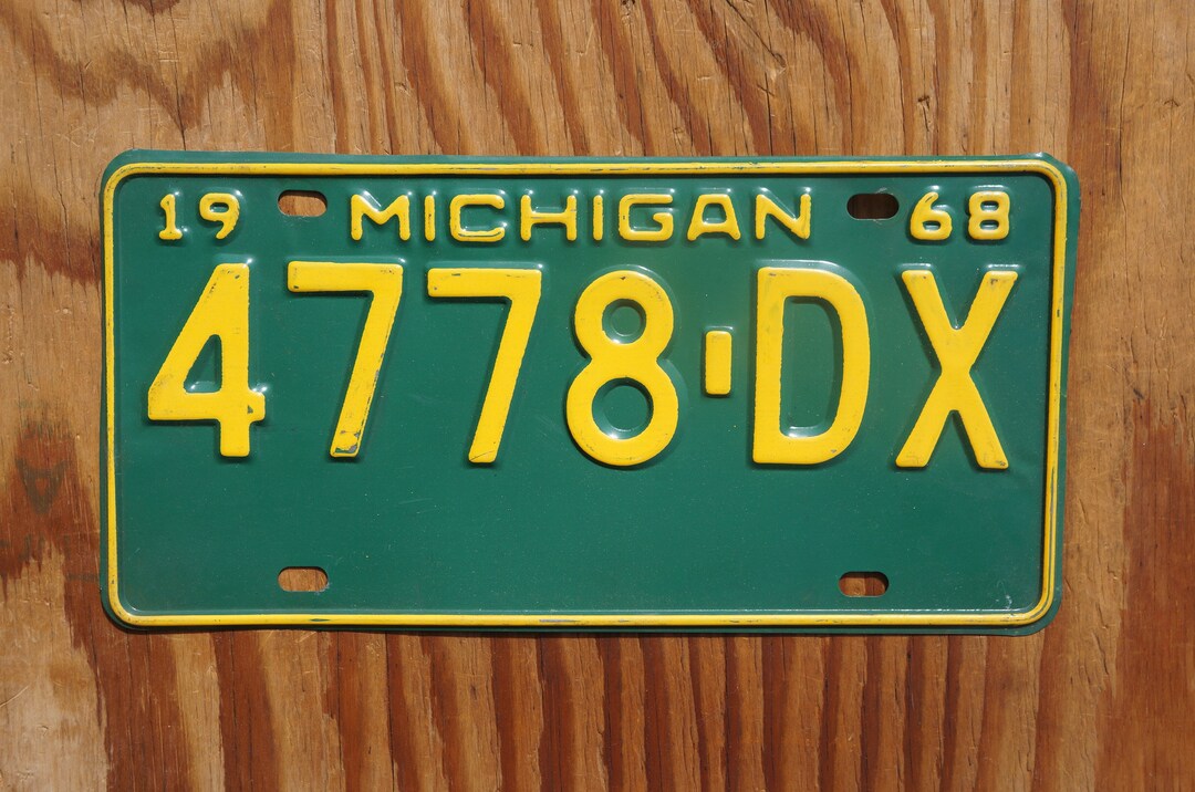 1968 Michigan Yellow On Green License Plate Etsy