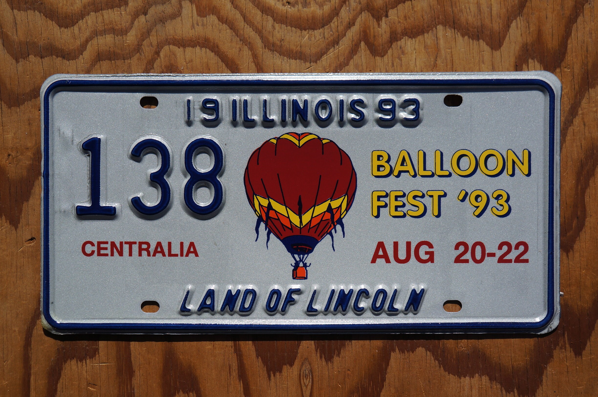 1993 イリノイ州ナンバープレート 熱気球フェスティバル セントラリア
