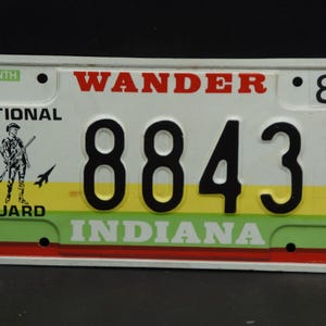 1987 Indiana NATIONAL GUARD License Plate Wander Yellow Green Red Stripes