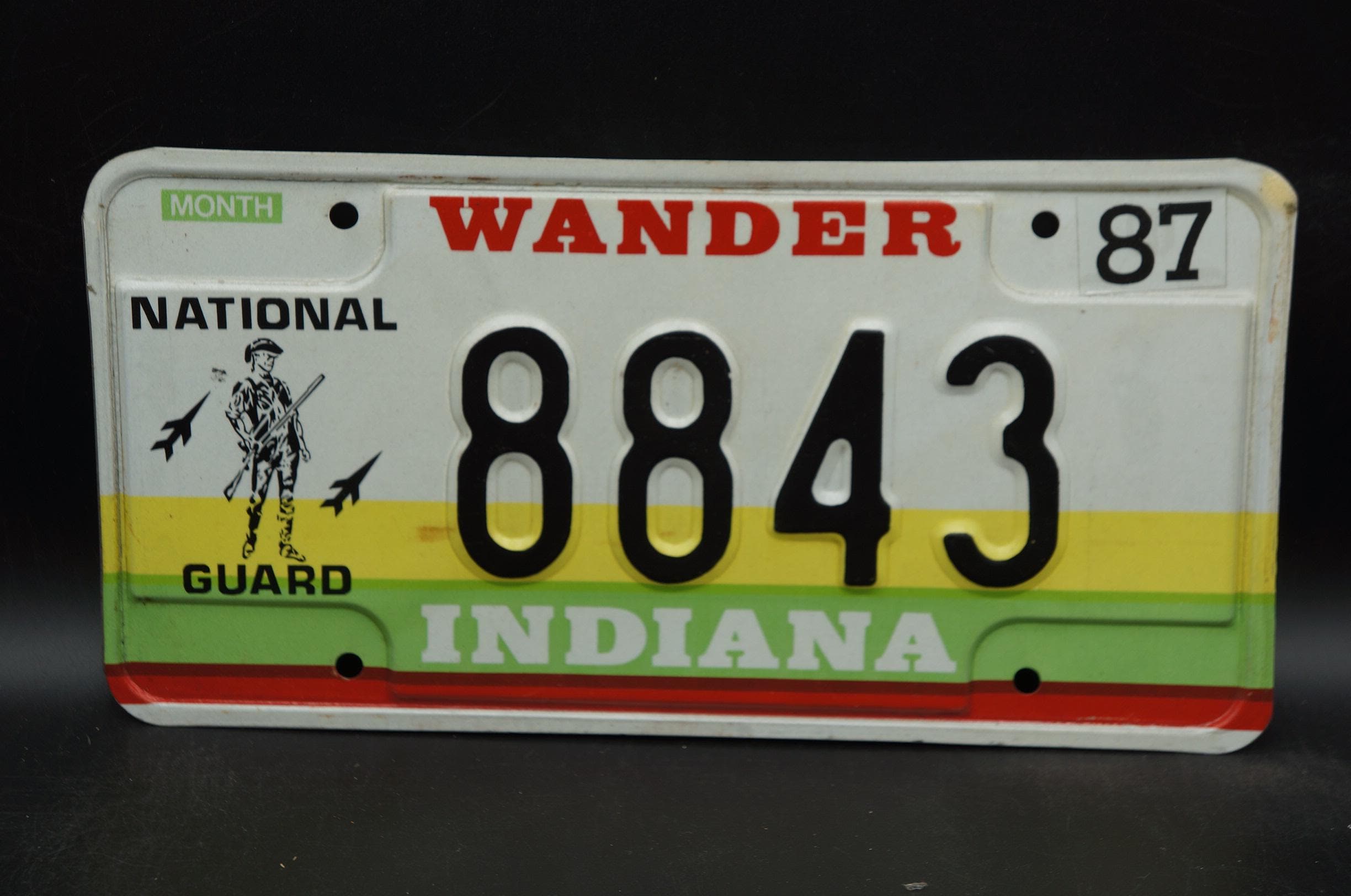 洋楽 Crooked Indiana Cartell 1987 Indiana NATIONAL GUARD License Plate Wander Yellow Green Red