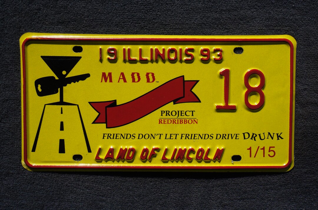 1993 Illinois MADD Project Red Ribbon License Plate # 18 - Etsy