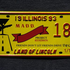 1993 Illinois MADD Project Red Ribbon kentekenplaat # 18