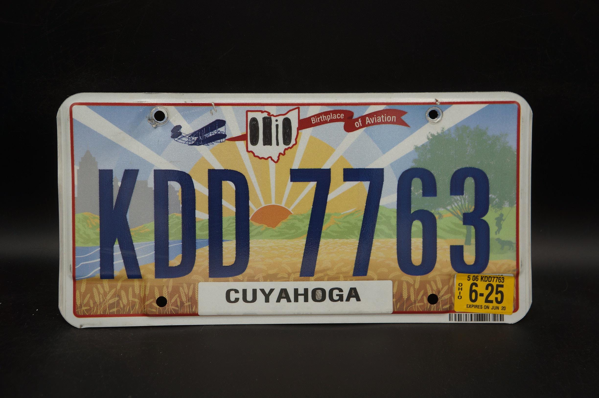 Colorful Graphic Ohio License Plate # KDD 7763 Birthplace of