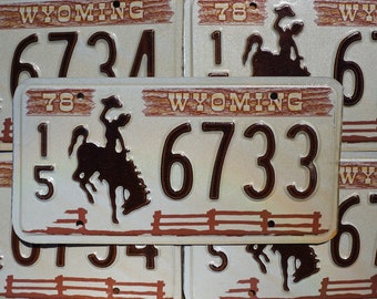 One or More - 1978 WYOMING Cowboy Horse FENCE Brown License Plate - Mint Unused Excellent Original