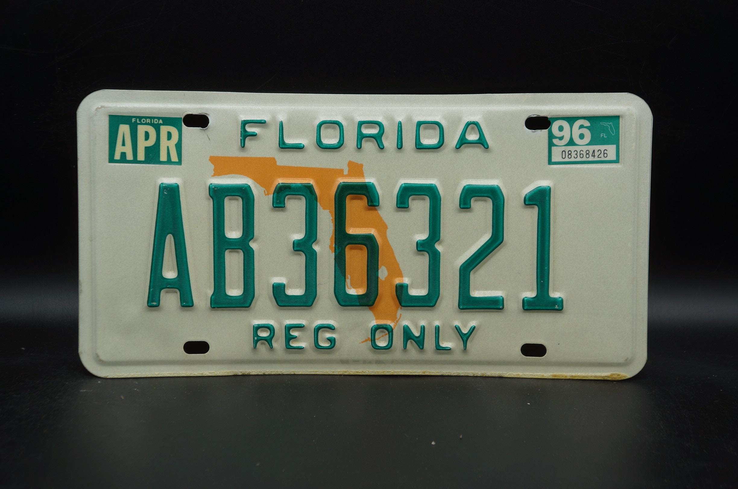1996 Florida State Shape Vintage License Plate - REG ONLY - Etsy