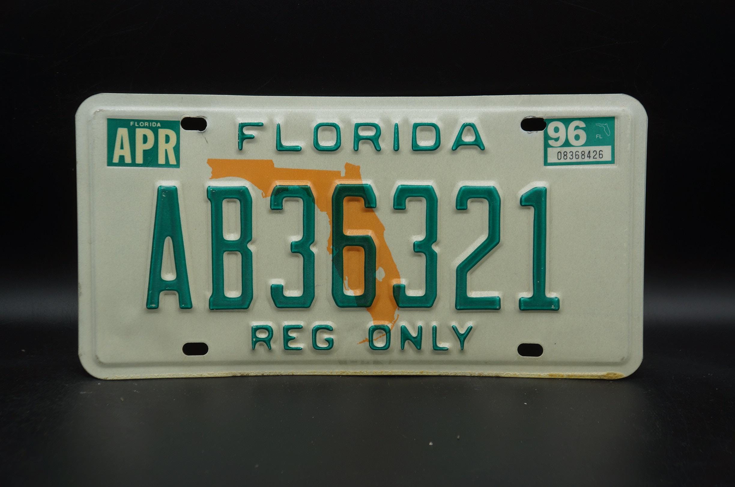 1996 Florida State Shape Vintage License Plate - REG ONLY - Etsy