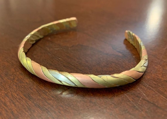 Bracelet Népalais En Laiton Et Cuivre - Style Tressé, Sans Fermoir, Occasion