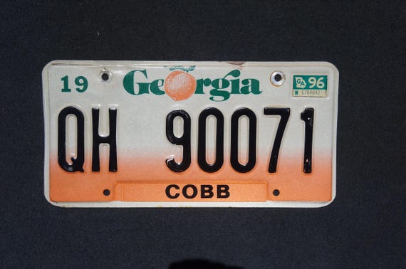 1996 Georgia Peach License Plate COBB County - Etsy