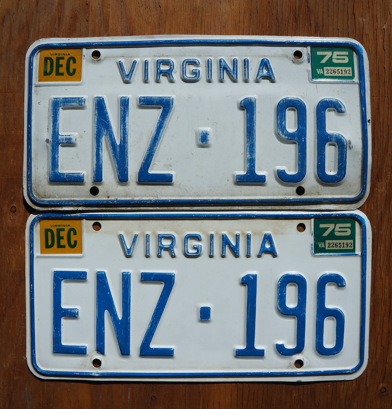 タレントカード RT-56661 1975 Virginia Vintage White License Plate Pair / Set# ENZ - 196 - Etsy