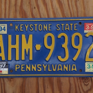 1994 1995 1996 1997 Pennsylvania KEYSTONE STATE Blue License Plate