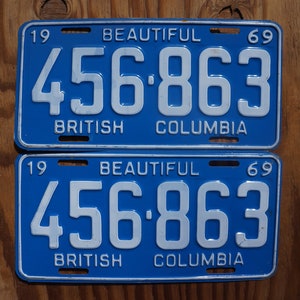 1969 Beautiful British Columbia Canada Vintage License Plate Tag PAIR/ SET