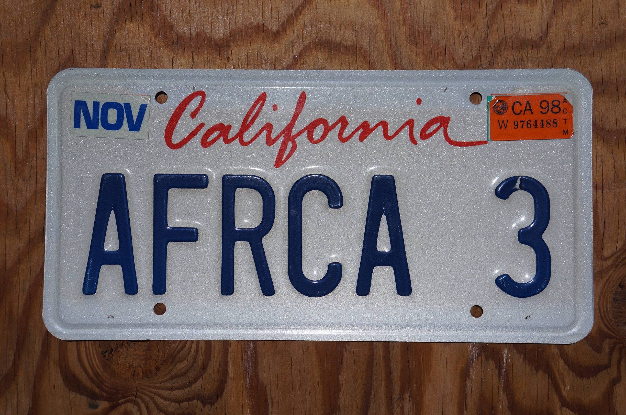 1998 カリフォルニア バニティ アフリカ ライセンス プレート # AFRCA