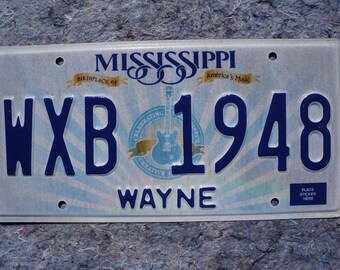 Mississippi Embossed Guitar License Plate # WXB 1948 - Etsy