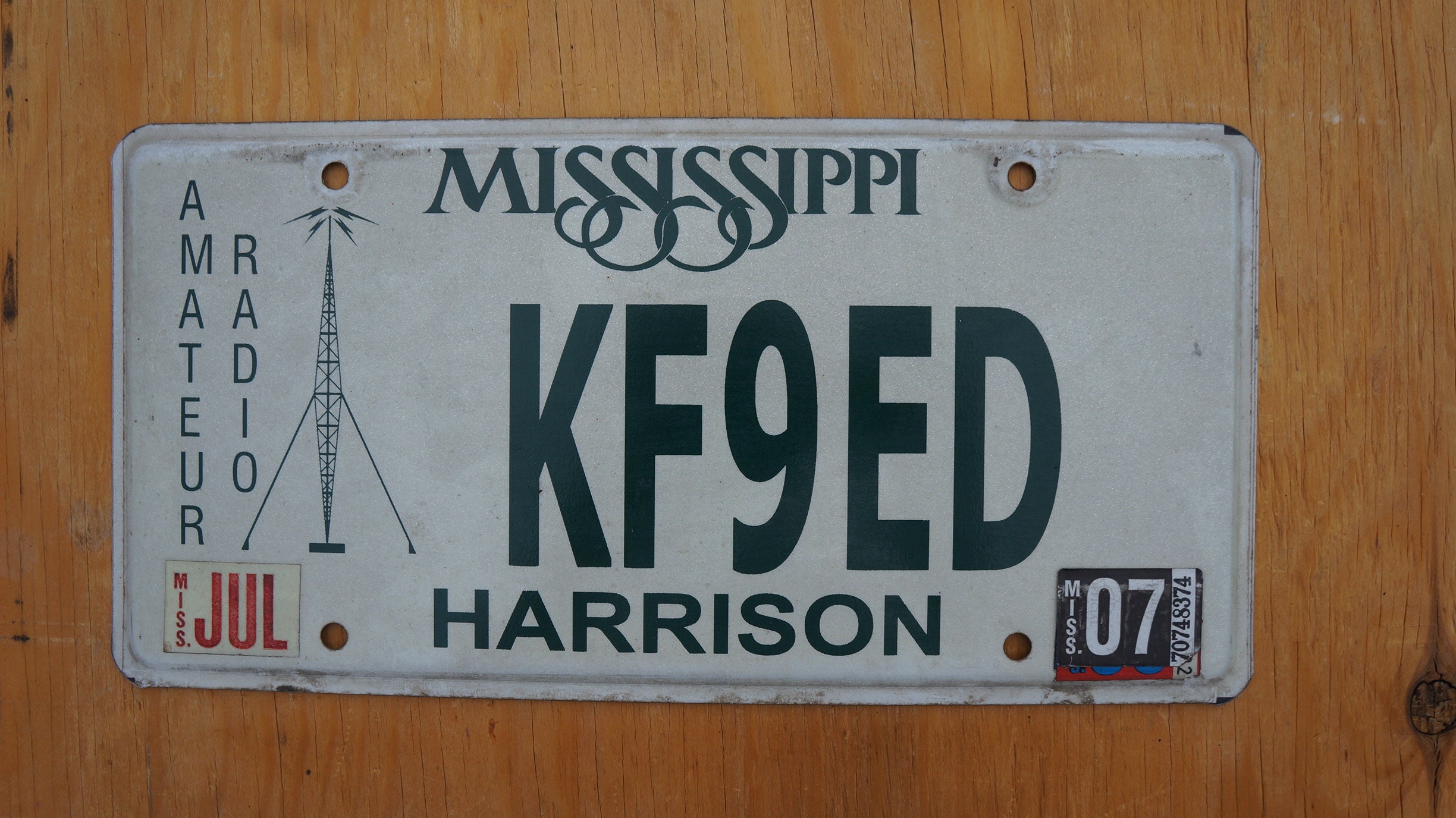 2007 Mississippi Amateur Radio Harrison License Plate KF9ED picture