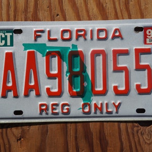 1997 Florida State Shape Vintage License Plate - REG ONLY # AA 98055