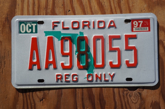 1997 Florida State Shape Vintage License Plate - REG ONLY # AA