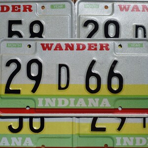 One or More - 1980s Indiana Vintage License Plate Wander Yellow Green Red Stripes - Mint Excellent Condition