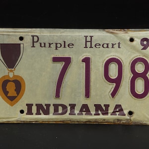 1992 Indiana PURPLE HEART License Plate # 7198