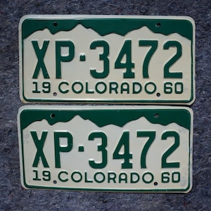 1960 Colorado Green License Plate PAIR / SET