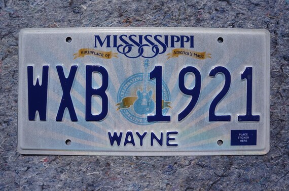 Mississippi Embossed Guitar License Plate # WXB 1921 - Etsy