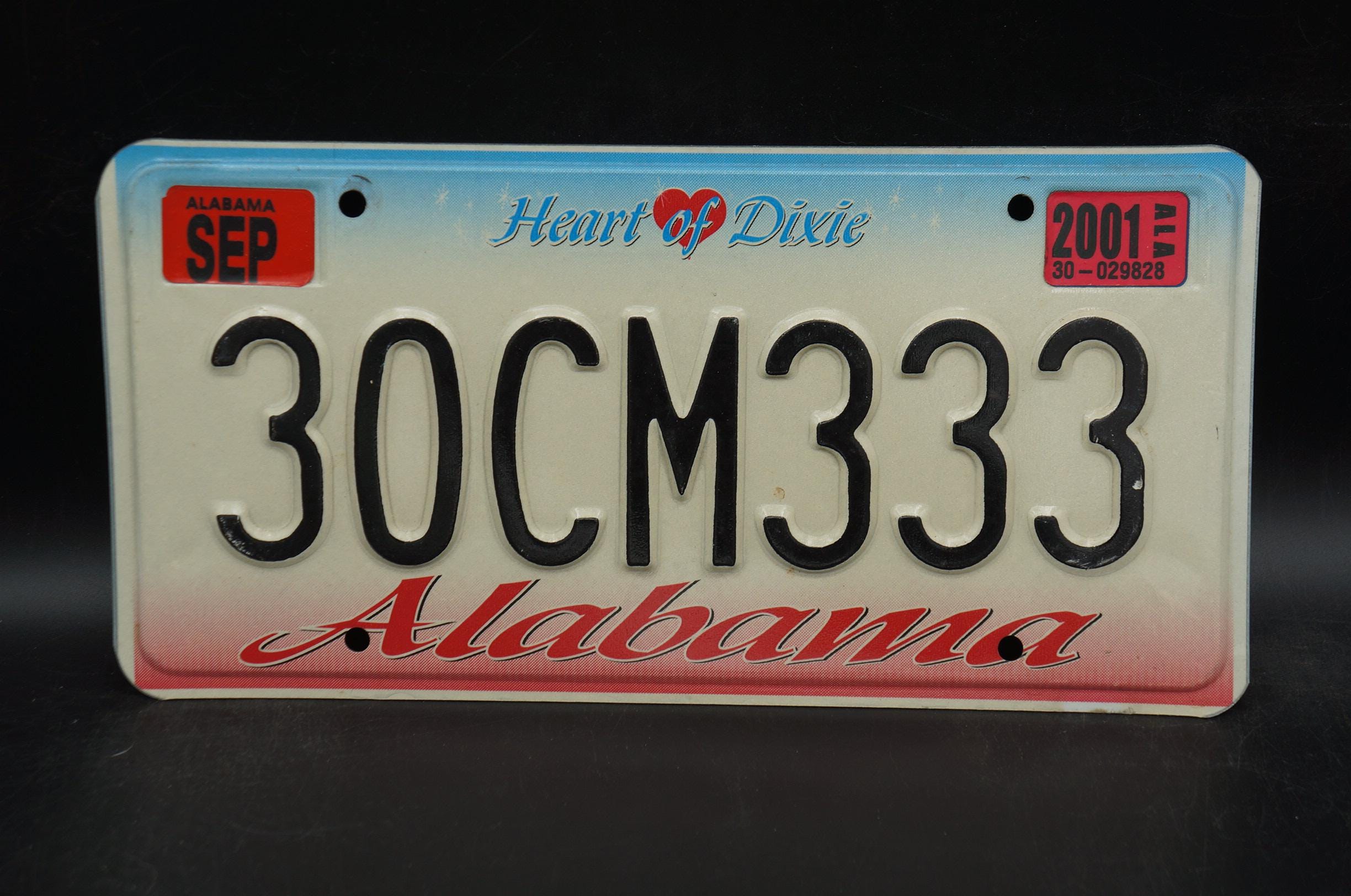 2001 Alabama HEART OF DIXIE License Plate # 30CM333 - Etsy