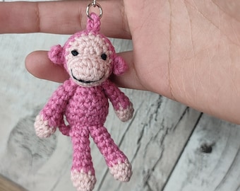 Pink Monkey crochet, Cute crochet monkey, Gift ideas, Gift for him, Gift for her, Little monkey keychain, Monkey keychain