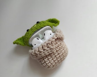 Crochet BABY YODA case, Grogu Mandalorian, Handmade crochet airpod case,  Airpod YODA crochet, Airpod pro, Gift for her, Gift for him