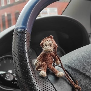 Monkey car accessories, Mirror hanging, Monkey charm, crochet car accessories, Amigurumi accessory, monkey plushie, monkey lovers gift