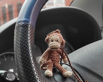 Monkey Car Accessories, Mirror Hanging, Monkey Charm, Crochet Car