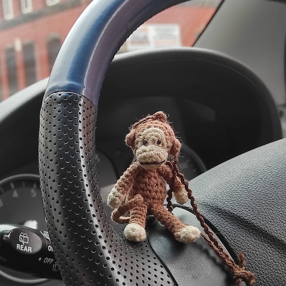 Monkey Car Accessories, Mirror Hanging, Monkey Charm, Crochet Car