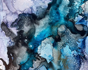 A Lost Night, Alcohol Ink painting, Abstract Art Original